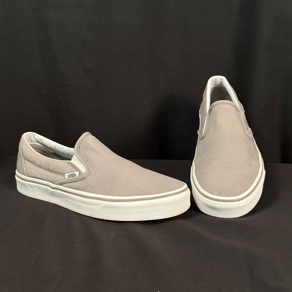 Vans Classic Slip-On Grey Canvas Skate Shoes Sneakers Low Top Mens 7.5 Womens 9